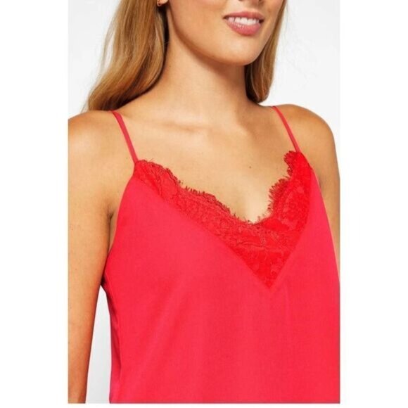 Socialite Lace Trim Red V-Neck Cami Tank Top XS - Picture 3 of 9